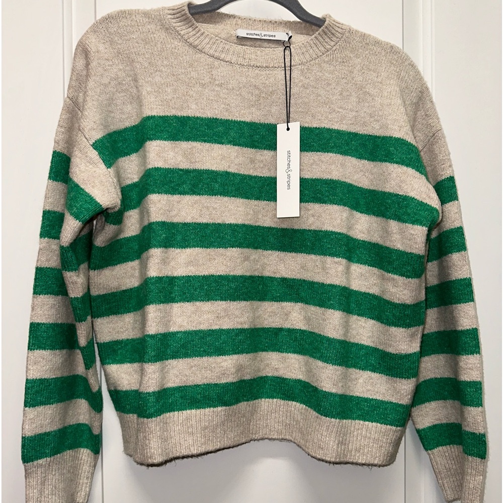Stitches & Stripes Green White Stripped Sweater NWT Sz XS